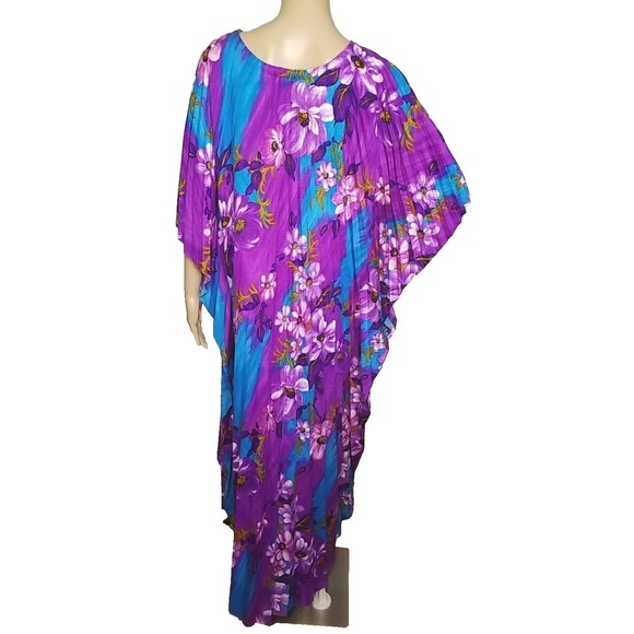 VTG 70s SUN FASHIONS OF HAWAII KAFTAN ACCORDION PLEATED MAXI Gown DRESS     T43 - Picture 4 of 7